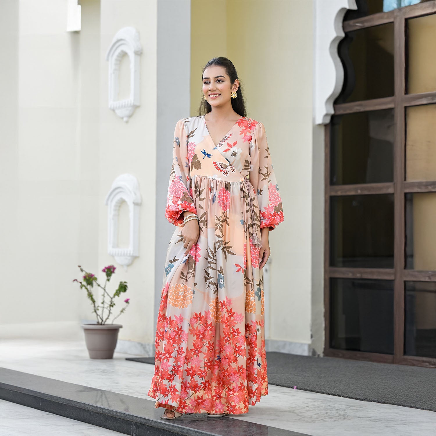 chinese dress ladies Kemi Vintage Japanese Print Bolero Wrap Bodice Maxi Gown – Scarlett & Jo main image 0