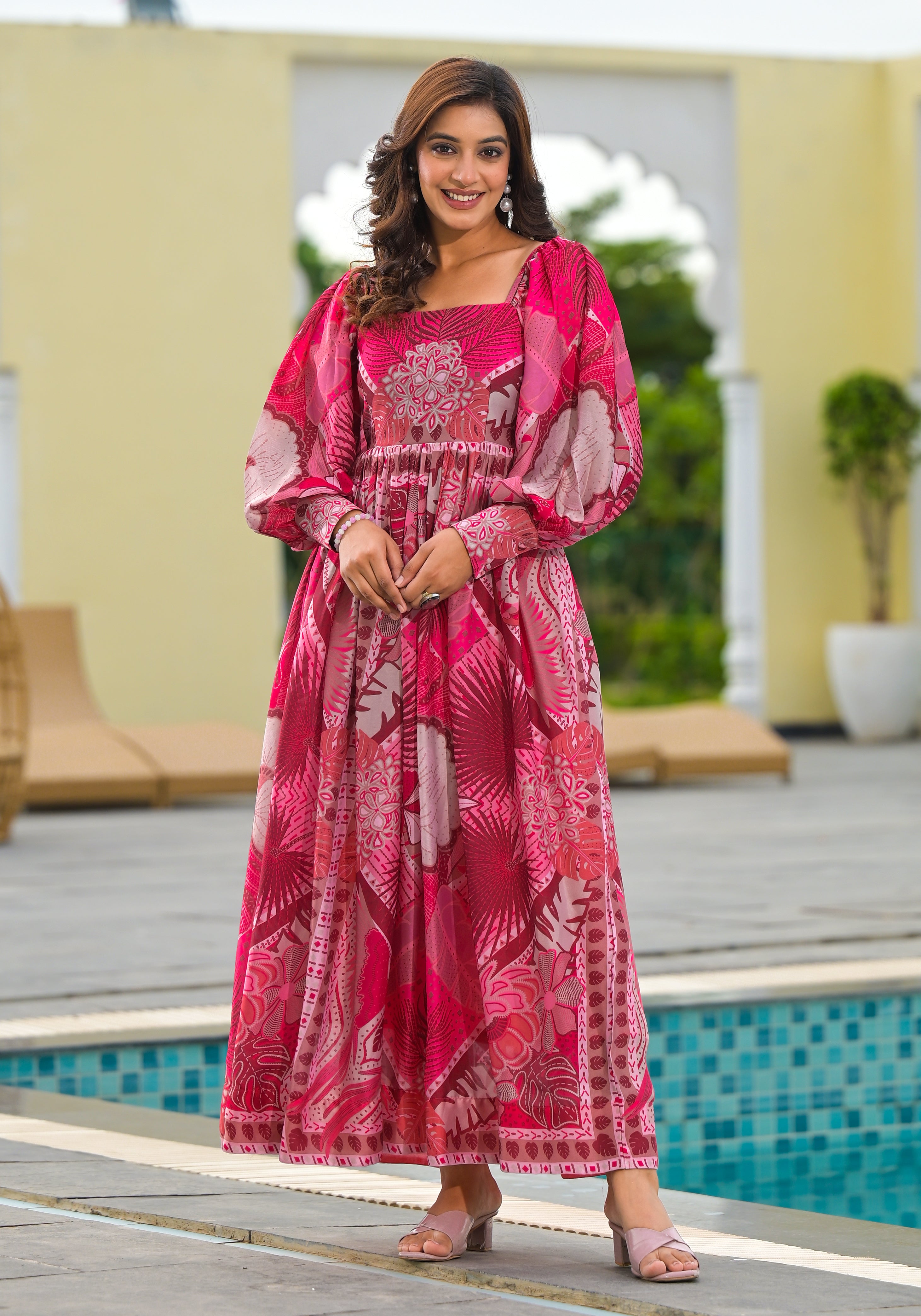 MOSS PATH - OFF THE SHOULDERS DRESS (PINK PATTERNED)