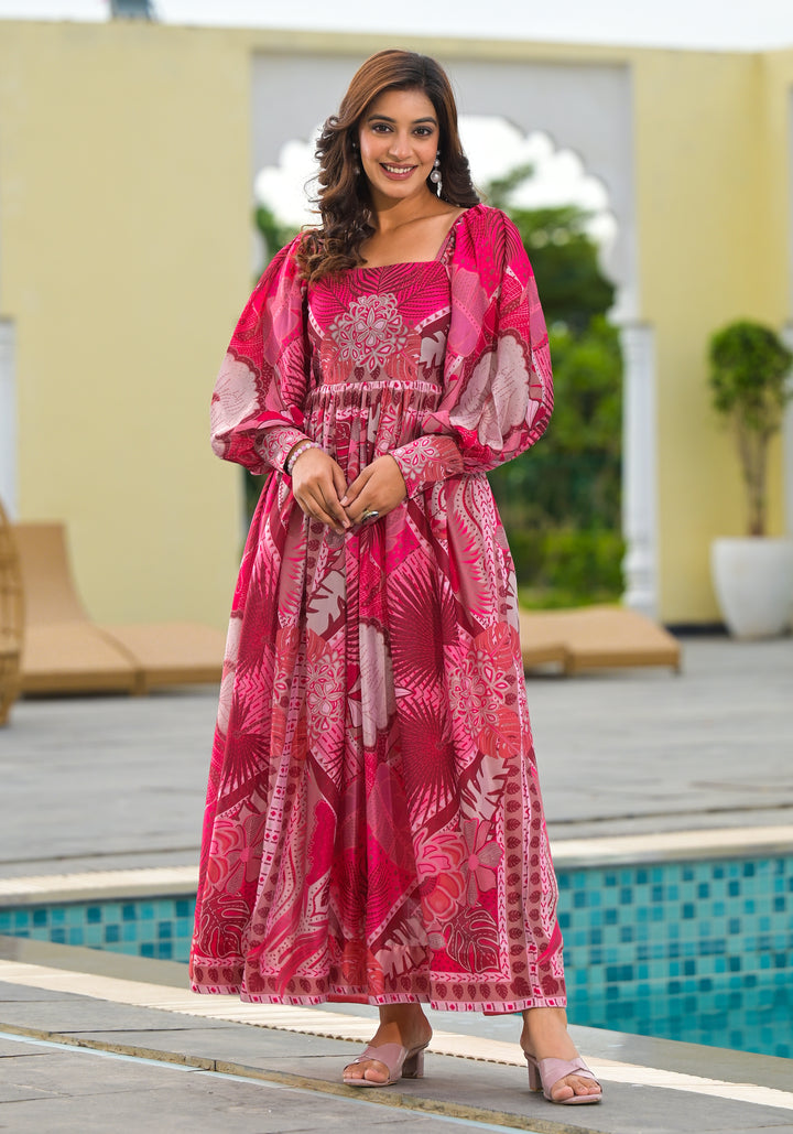 MOSS PATH - OFF THE SHOULDERS DRESS  (PINK PATTERNED)