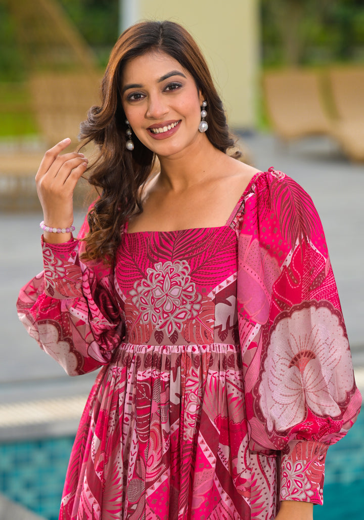 MOSS PATH - OFF THE SHOULDERS DRESS  (PINK PATTERNED)