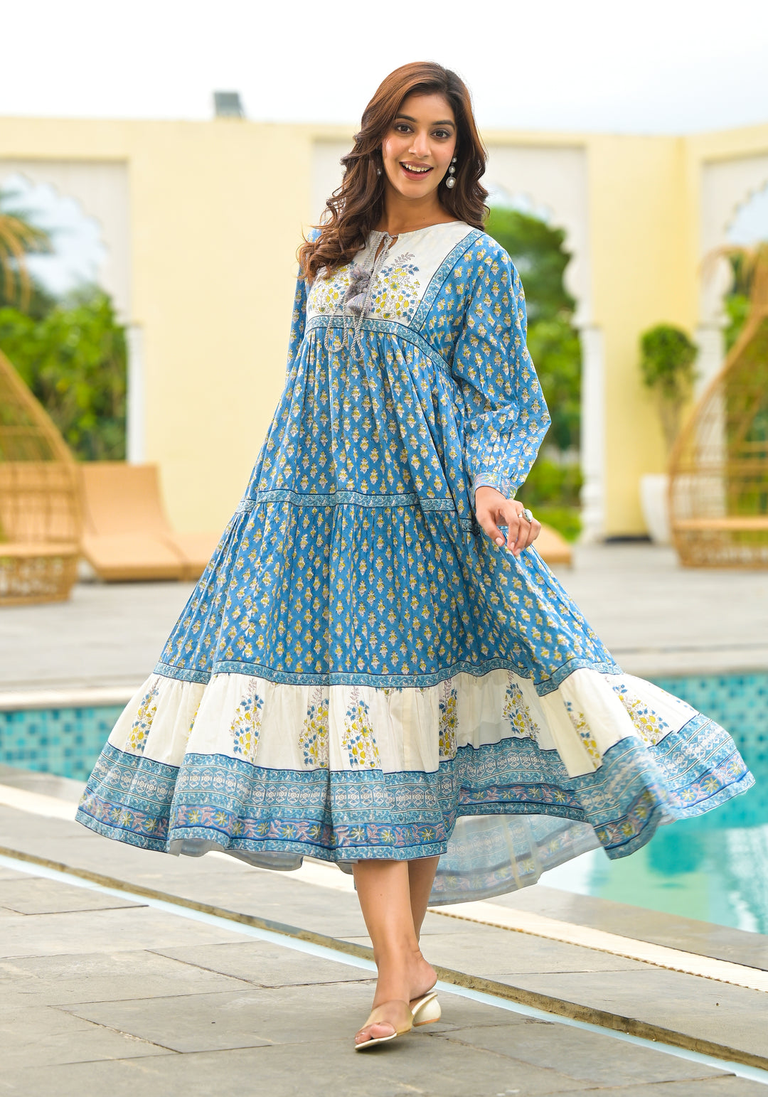 cobalt blue tiered dress Cobalt Blue Solid Tiered Dress Ambraee