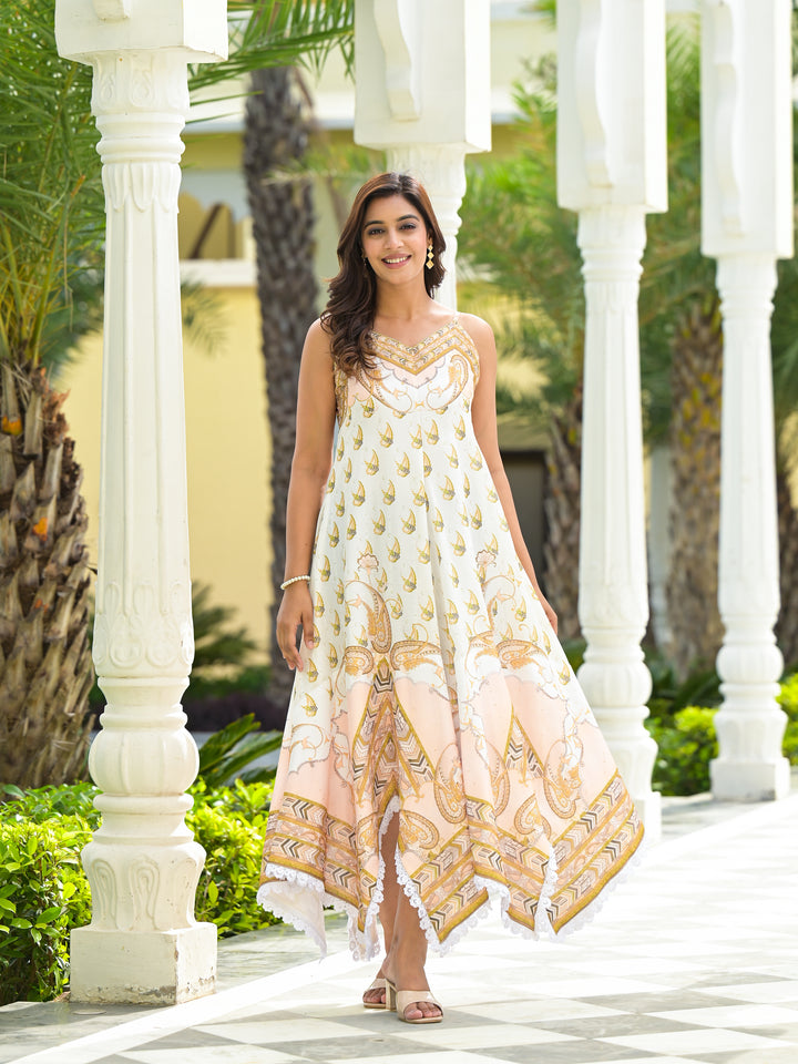 PULCHER - SLIP HANDKERCHIEF DRESS (ALMOND)