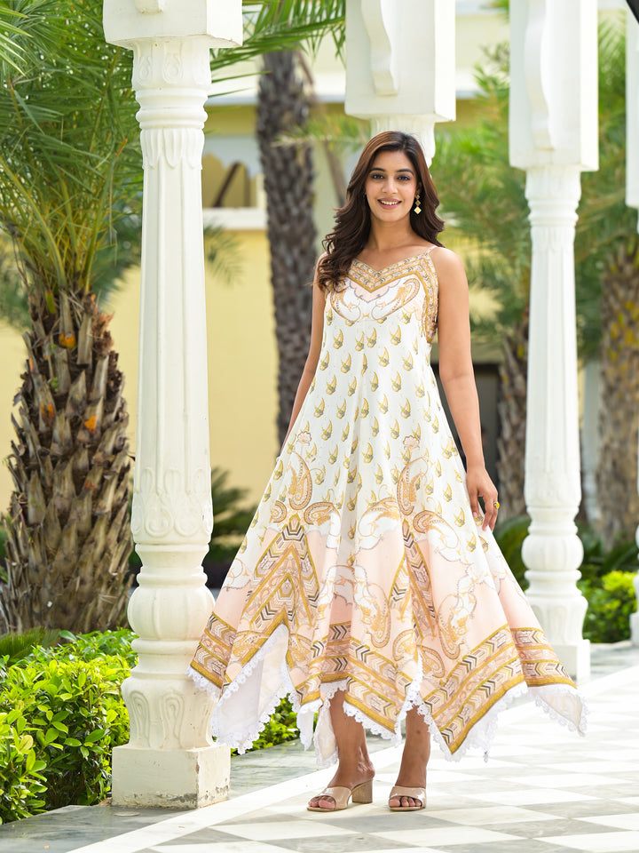 PULCHER - SLIP HANDKERCHIEF DRESS (ALMOND)