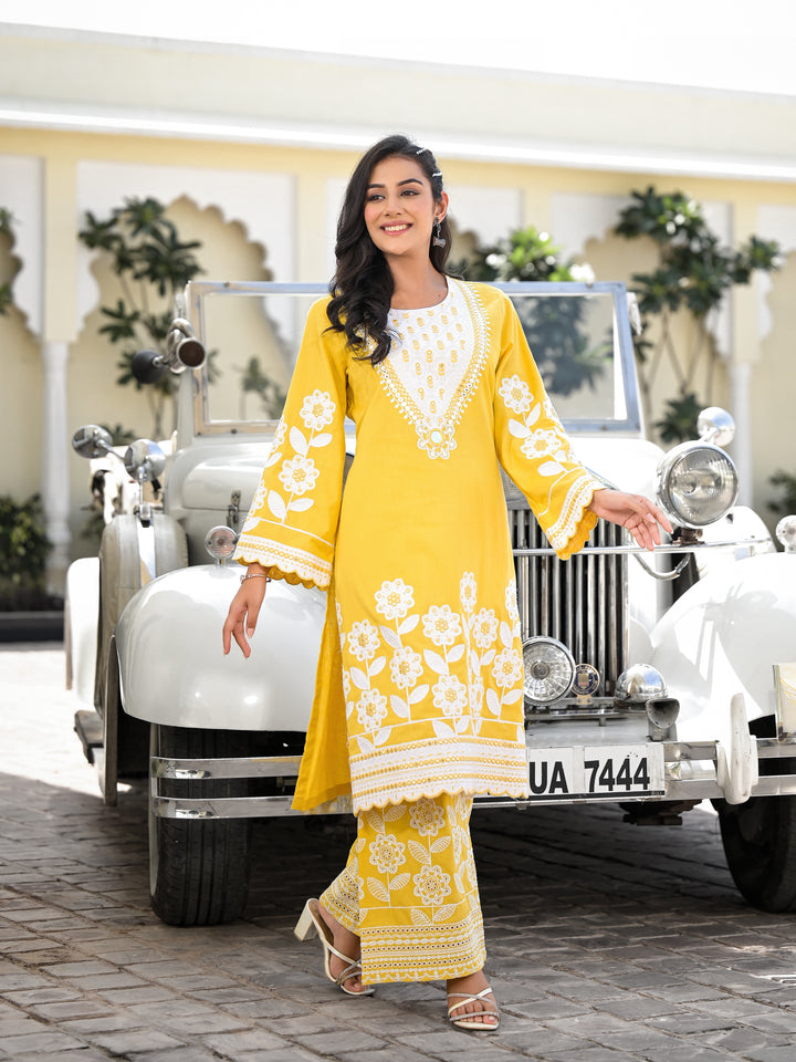 SAHWET - BELL SLEEVE KURTA AND PALAZZO (DANDELLION)