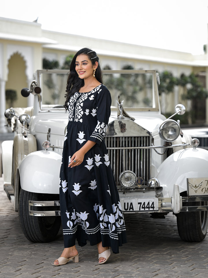MOONLIT - GATHERED KURTA & PALAZZO (BLACK)