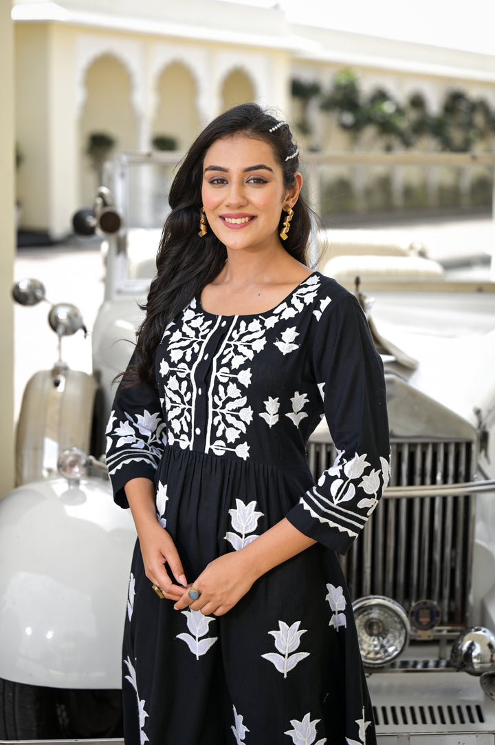MOONLIT - GATHERED KURTA & PALAZZO (BLACK)
