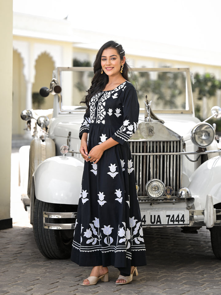 MOONLIT - GATHERED KURTA & PALAZZO (BLACK)