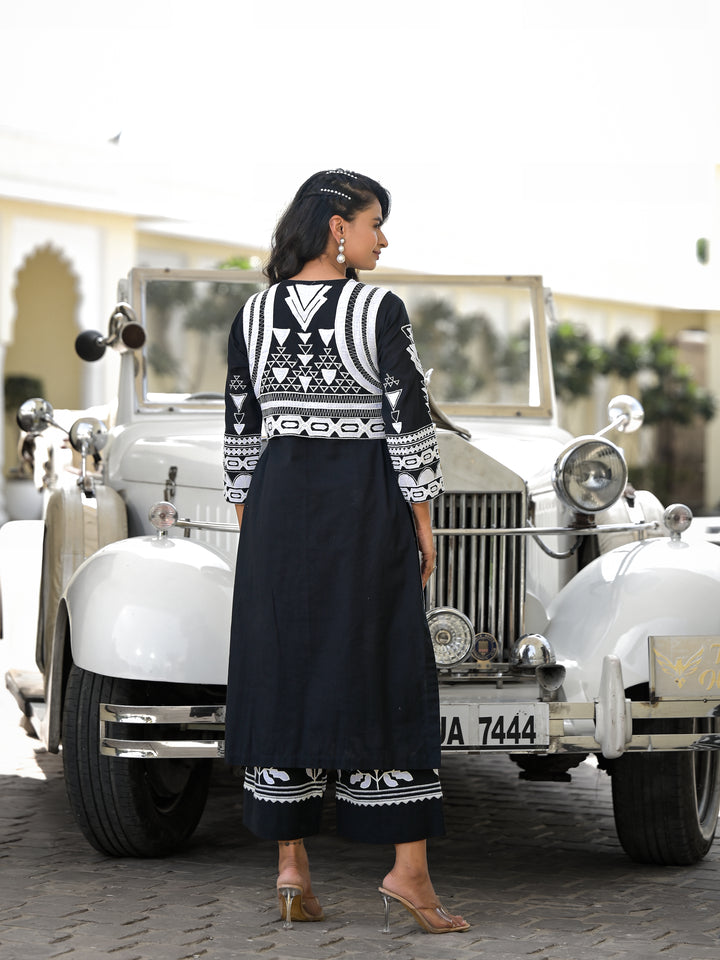 COSMIC - KURTA AND JACKET  (BLACK)