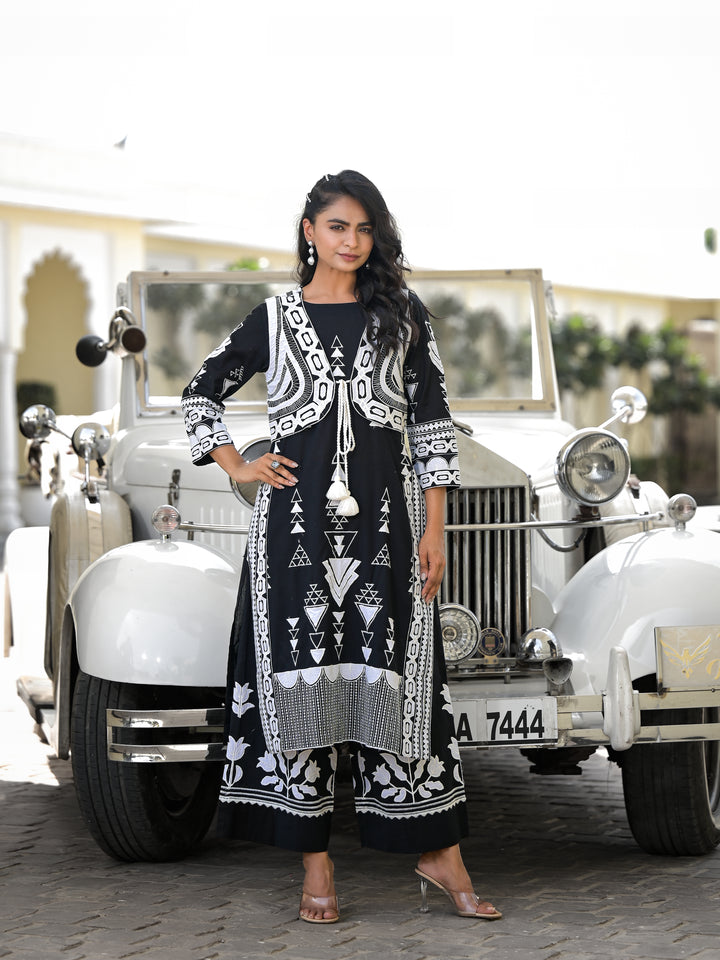 COSMIC - KURTA AND JACKET  (BLACK)