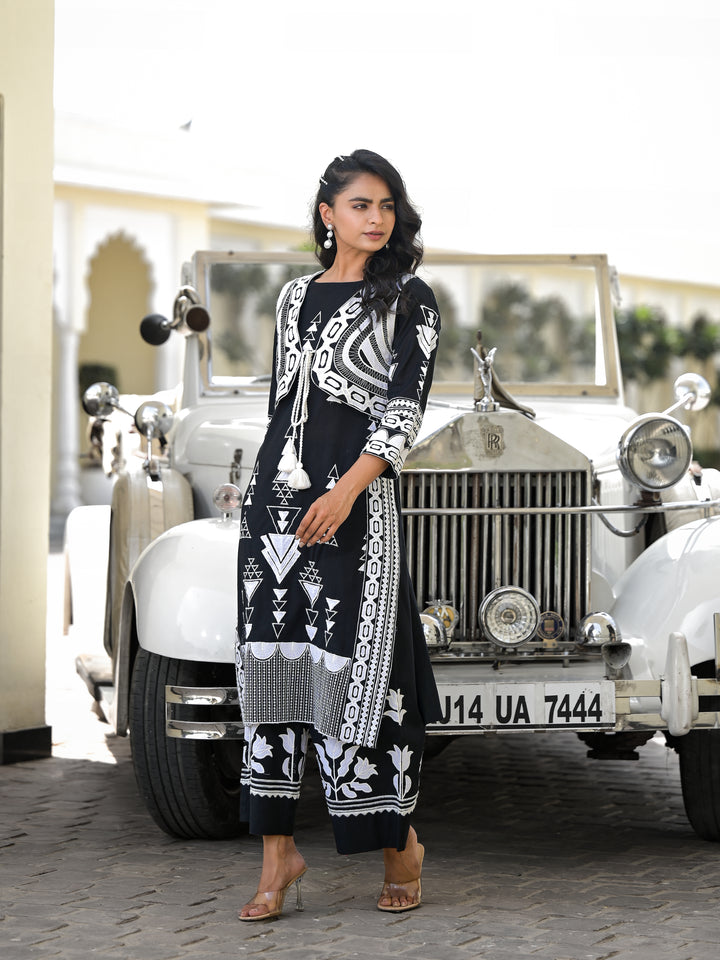 COSMIC - KURTA AND JACKET  (BLACK)