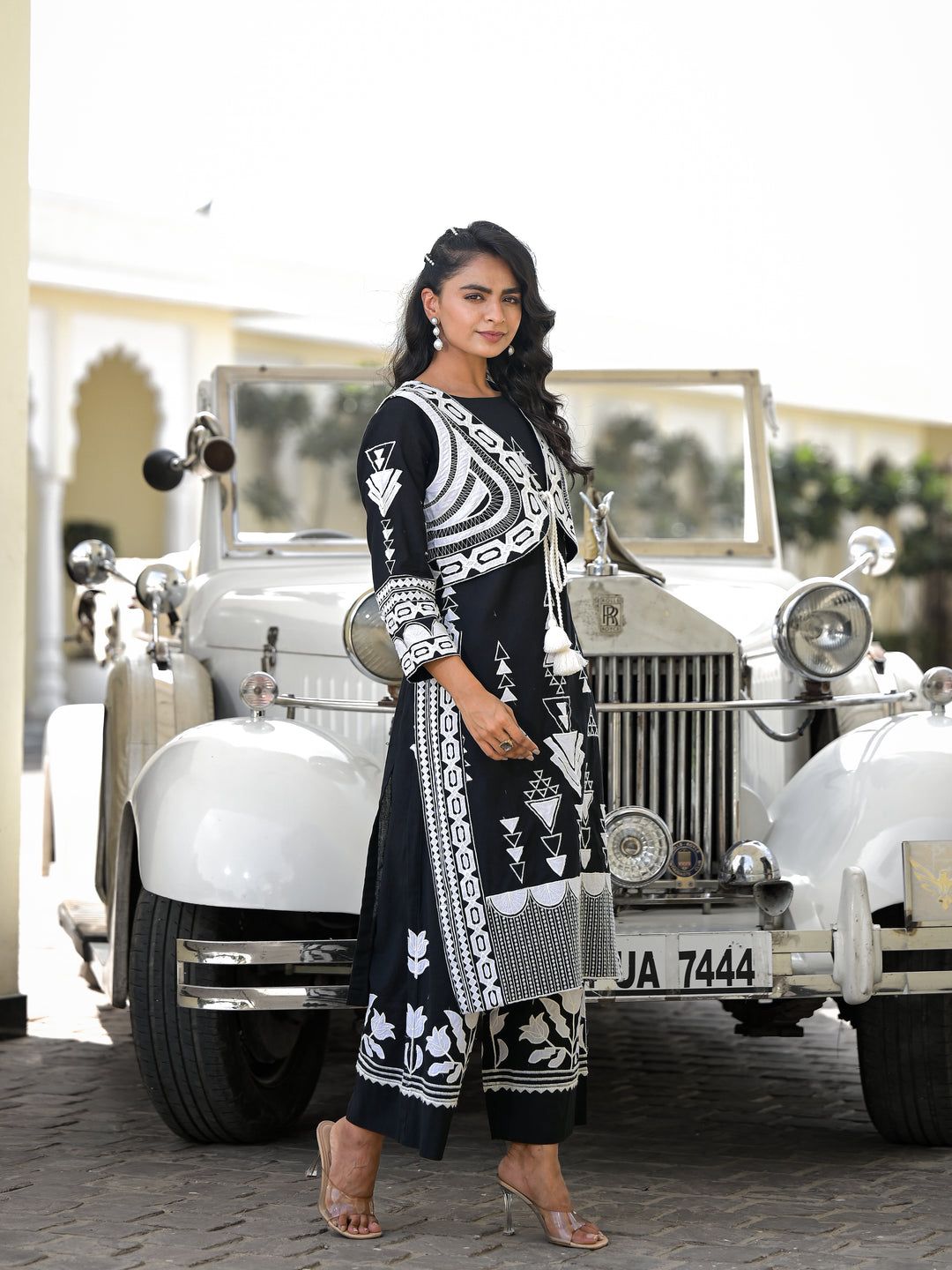 COSMIC - KURTA AND JACKET  (BLACK)