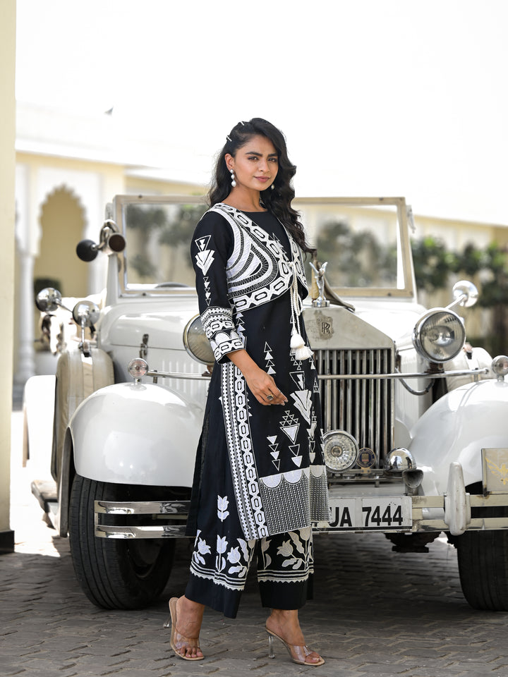 COSMIC - KURTA AND JACKET  (BLACK)