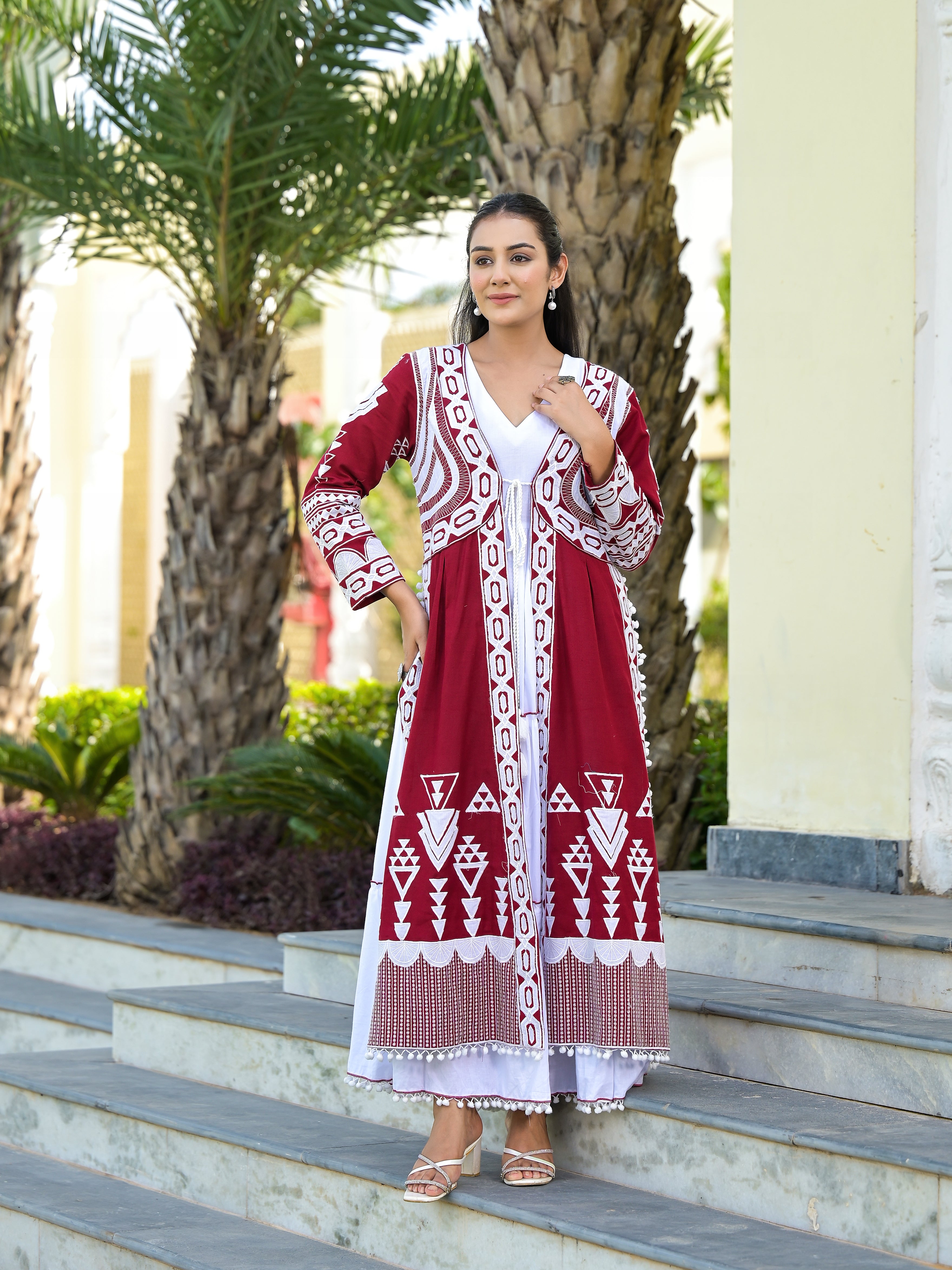 GOSSAMER - DRESS WITH LONG JACKET (MAROON)