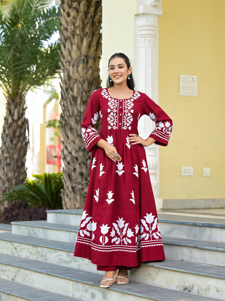 MOONLIT - GATHERED KURTA & PALAZZO (MAROON)