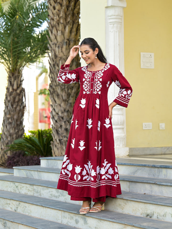 MOONLIT - GATHERED KURTA & PALAZZO (MAROON)