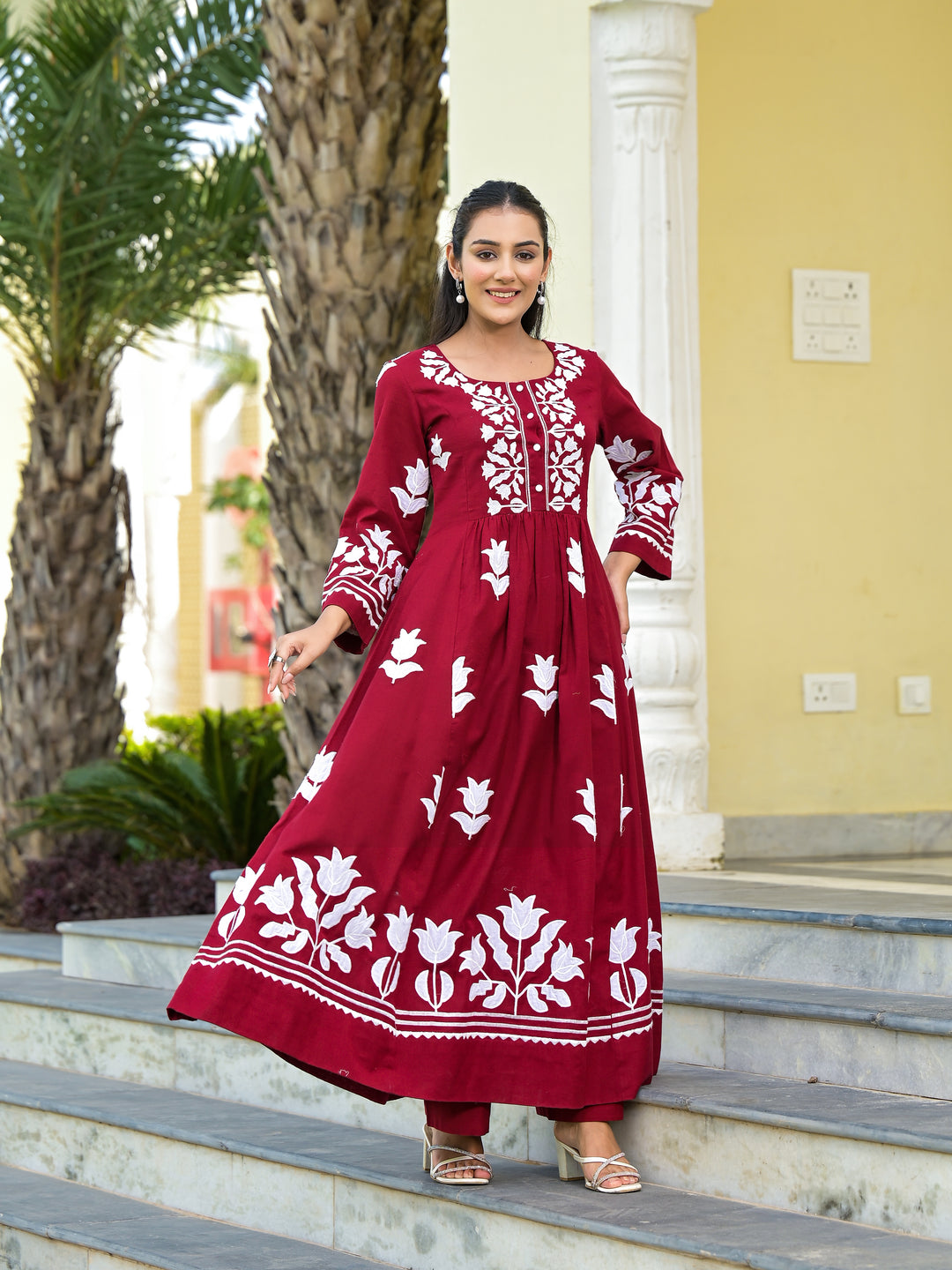 MOONLIT - GATHERED KURTA & PALAZZO (MAROON)