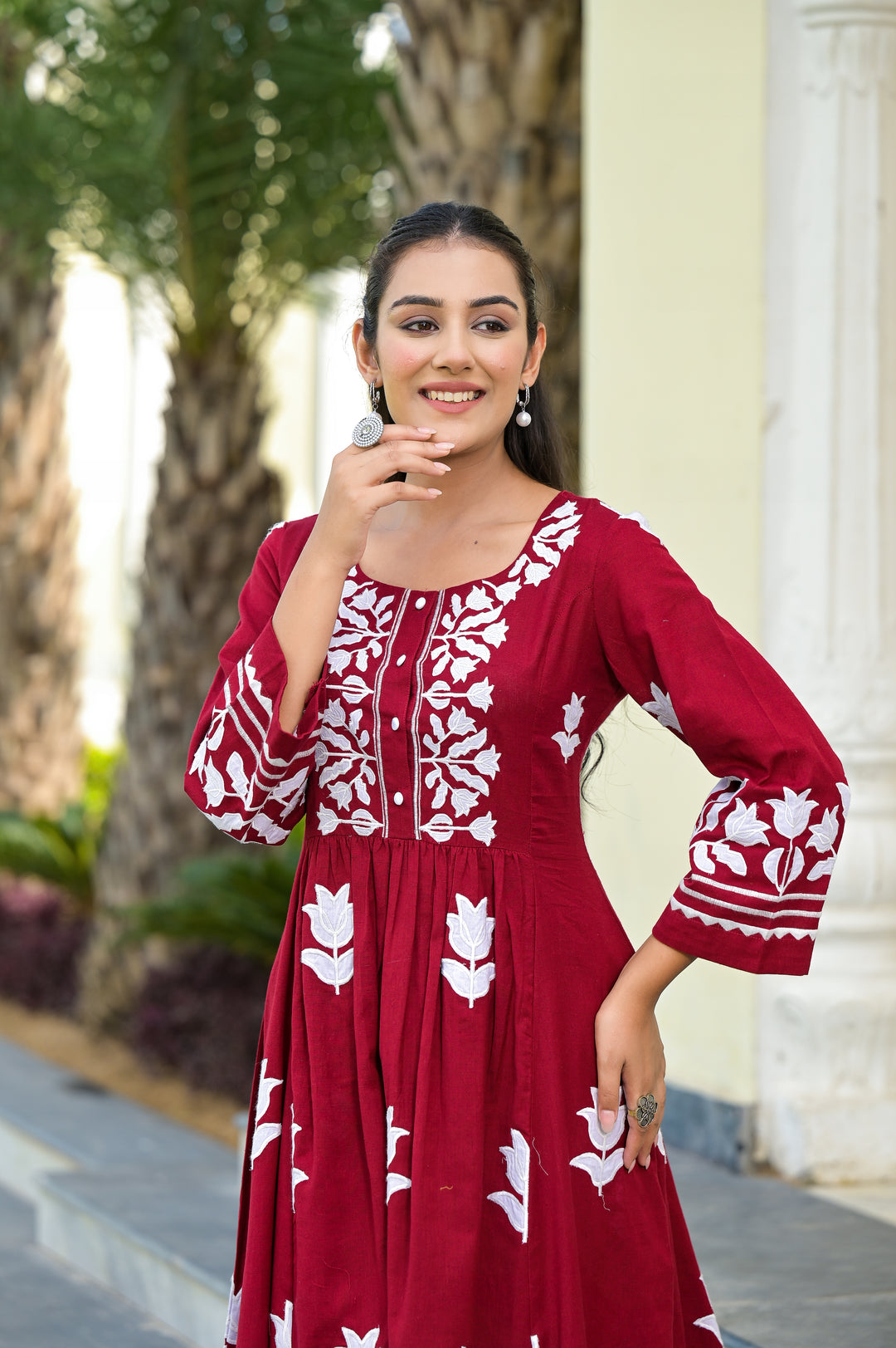 MOONLIT - GATHERED KURTA & PALAZZO (MAROON)
