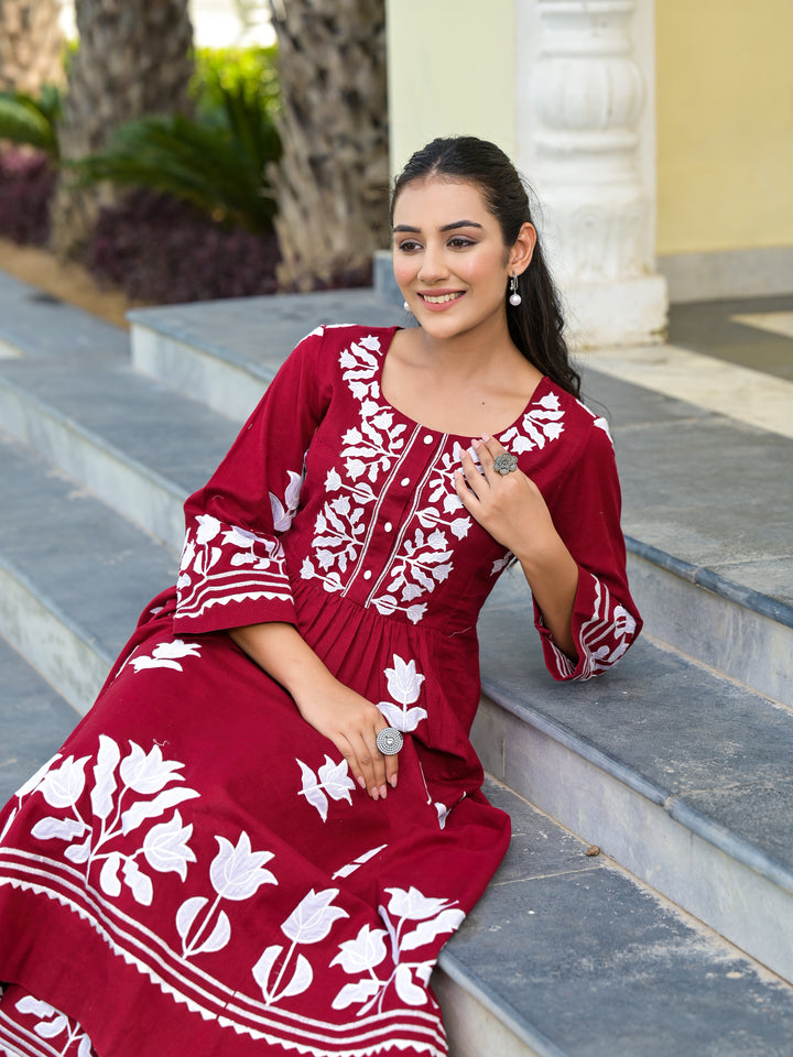 MOONLIT - GATHERED KURTA & PALAZZO (MAROON)