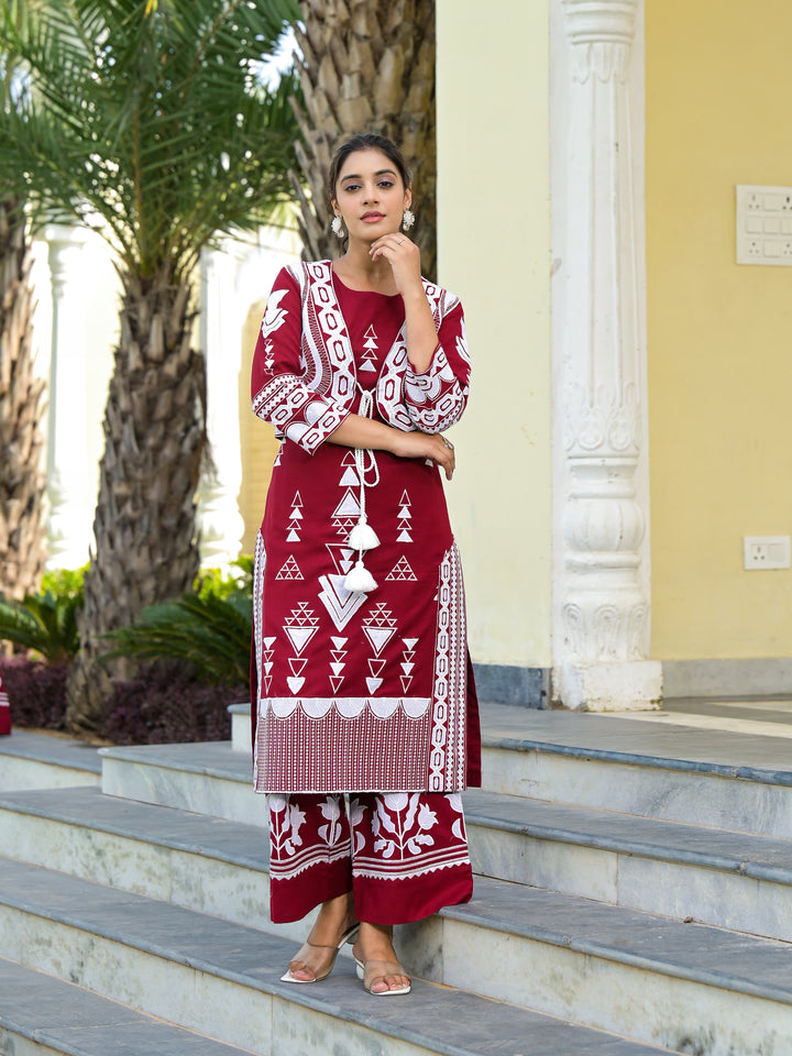 COSMIC - KURTA AND JACKET  (MAROON)