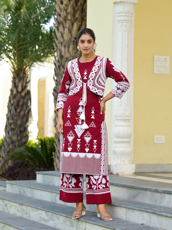 COSMIC - KURTA AND JACKET  (MAROON)
