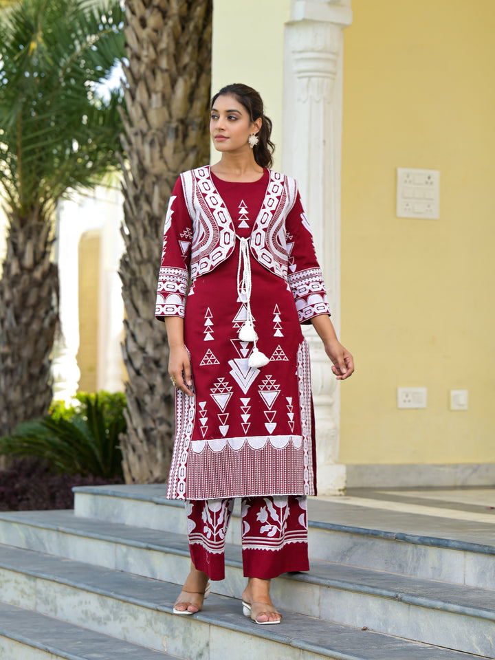 COSMIC - KURTA AND JACKET  (MAROON)