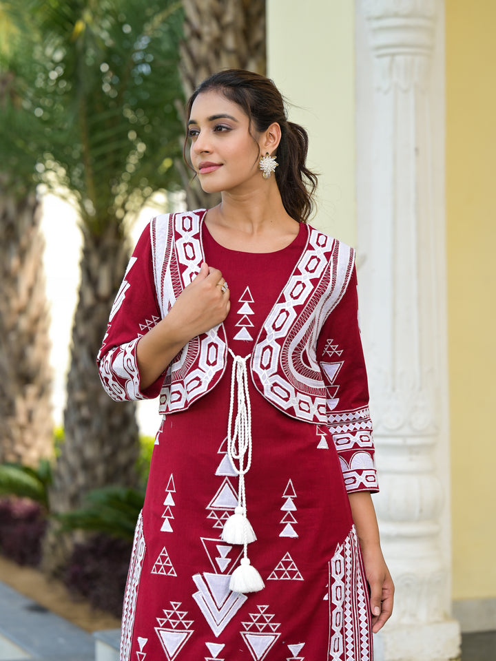 COSMIC - KURTA AND JACKET  (MAROON)