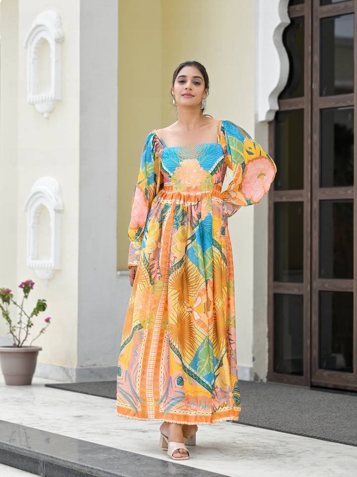 MOSS PATH - OFF THE SHOULDERS DRESS  (MULTI PATTERNED)