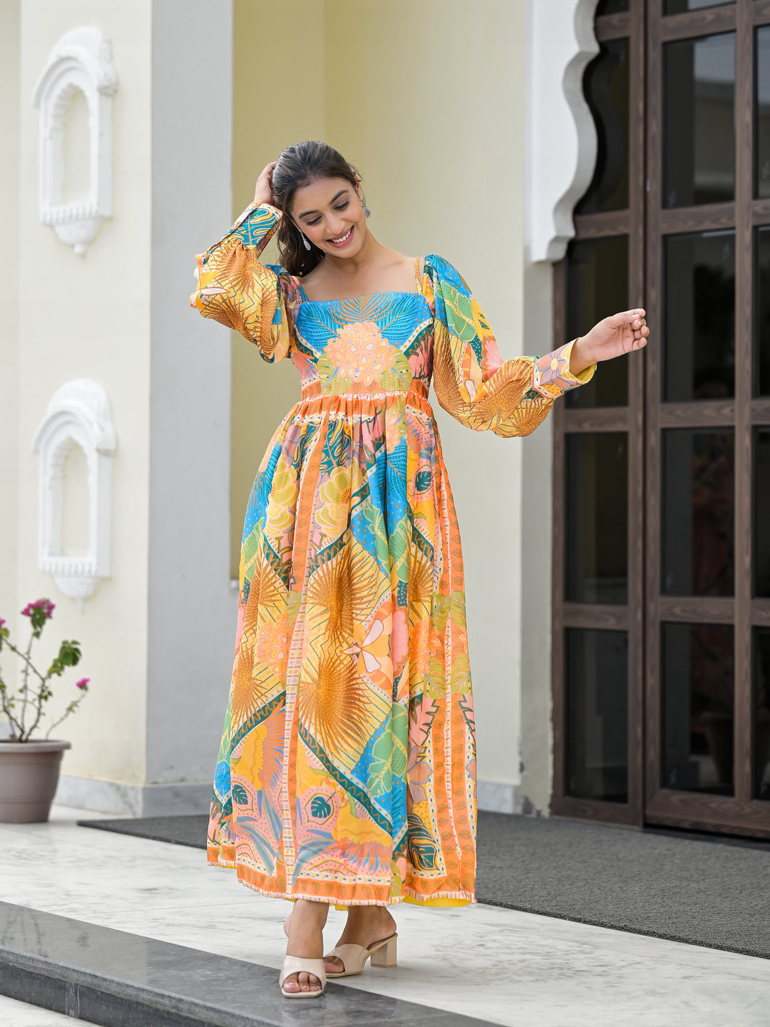 MOSS PATH - OFF THE SHOULDERS DRESS  (MULTI PATTERNED)