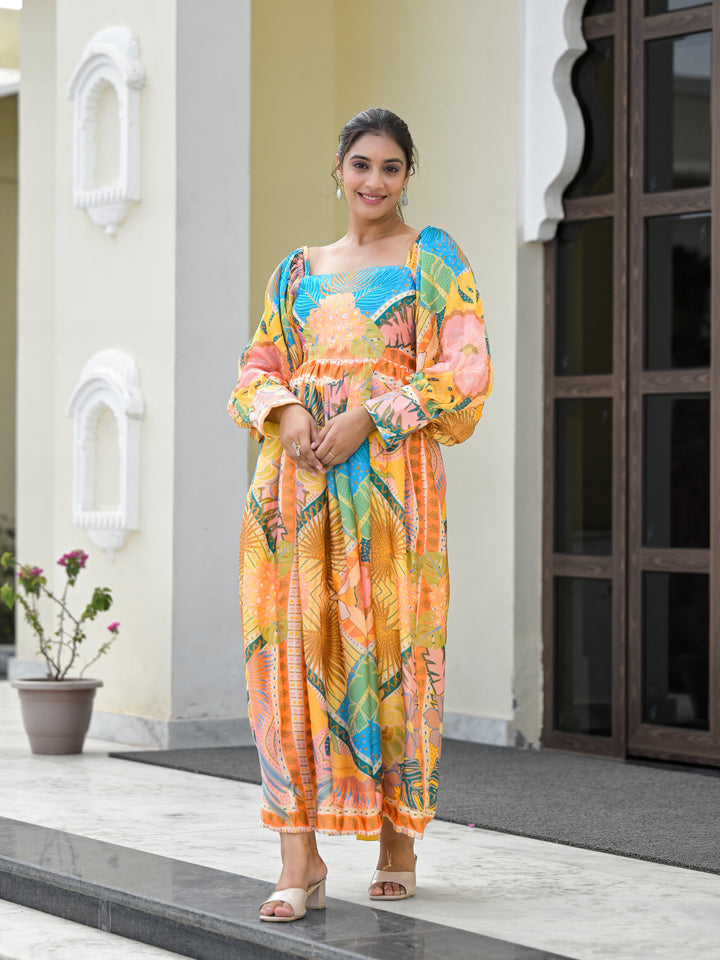 MOSS PATH - OFF THE SHOULDERS DRESS  (MULTI PATTERNED)