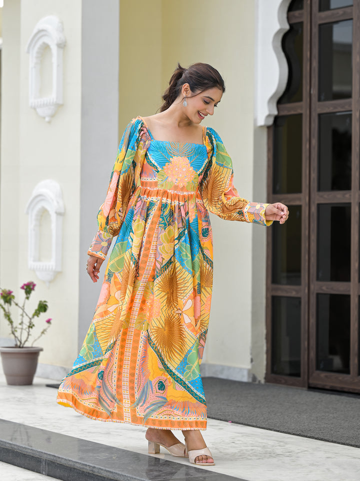 MOSS PATH - OFF THE SHOULDERS DRESS  (MULTI PATTERNED)
