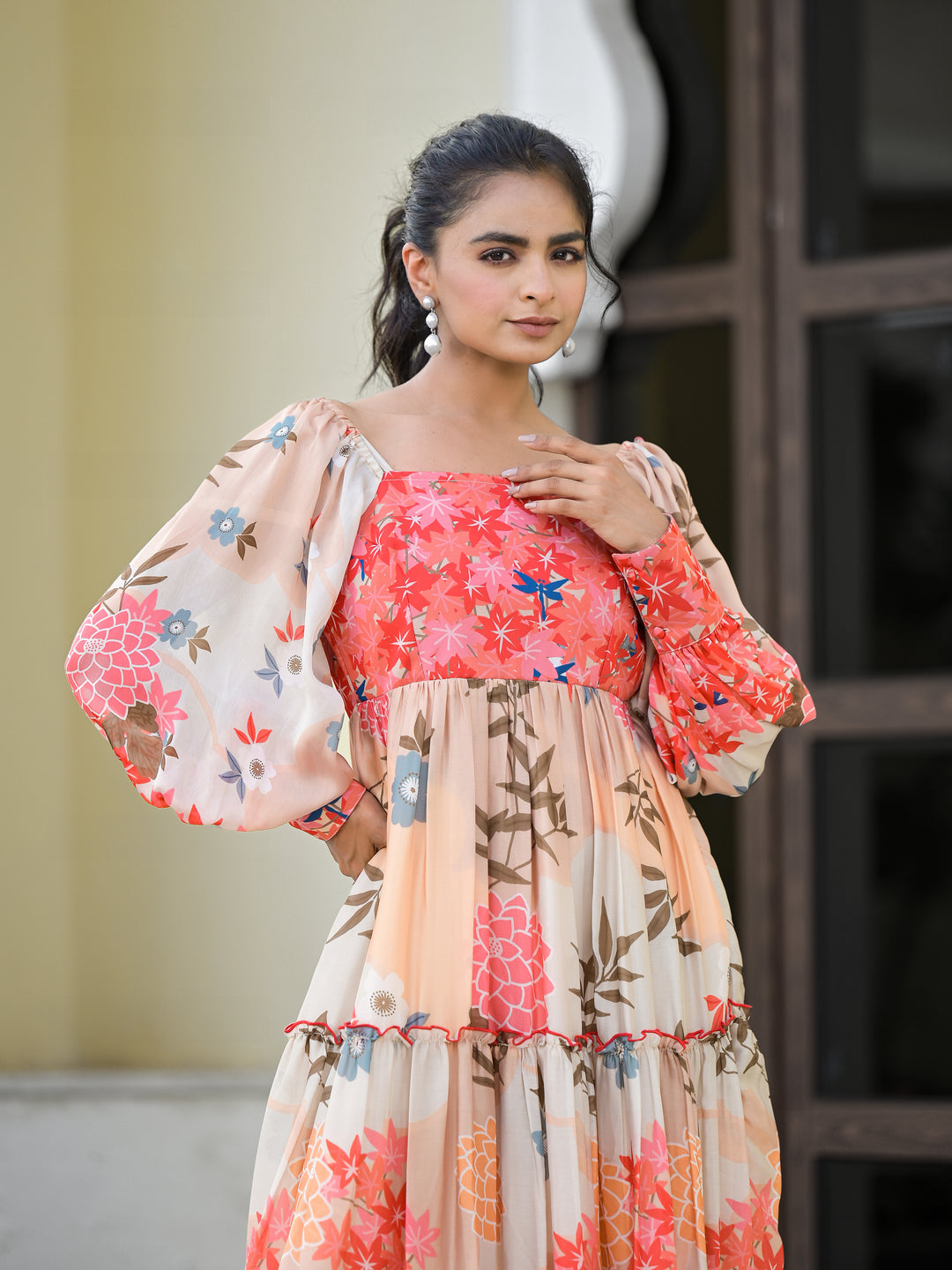 off shoulder maxi dress online india Buy Creamy Off-White Forest Maxi Dress New Collection