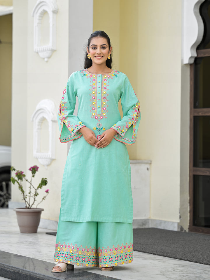 AANTA - STRAIGHT KURTA & PALAZZO (AQUA)