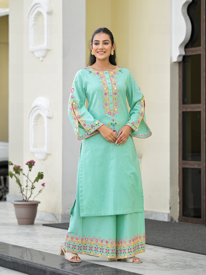 AANTA - STRAIGHT KURTA & PALAZZO (AQUA)