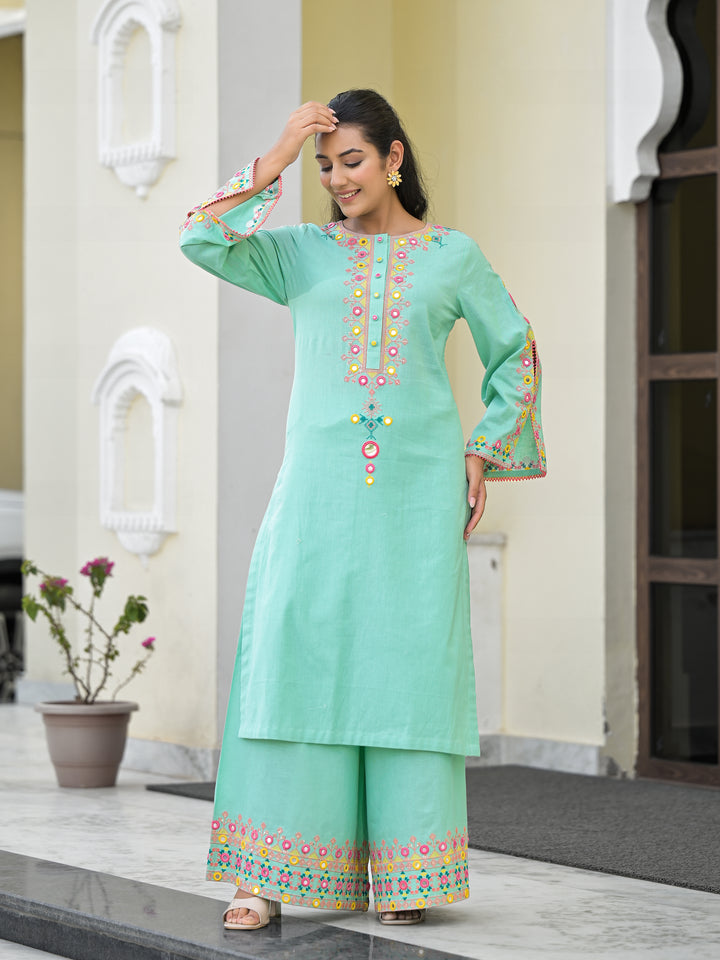 AANTA - STRAIGHT KURTA & PALAZZO (AQUA)