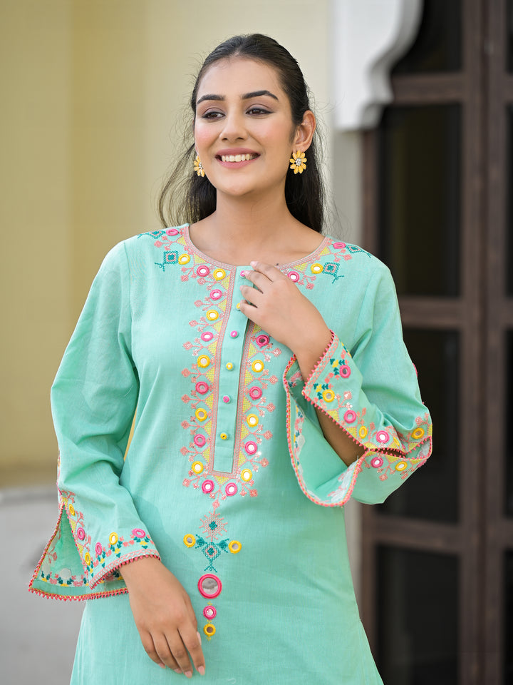 AANTA - STRAIGHT KURTA & PALAZZO (AQUA)
