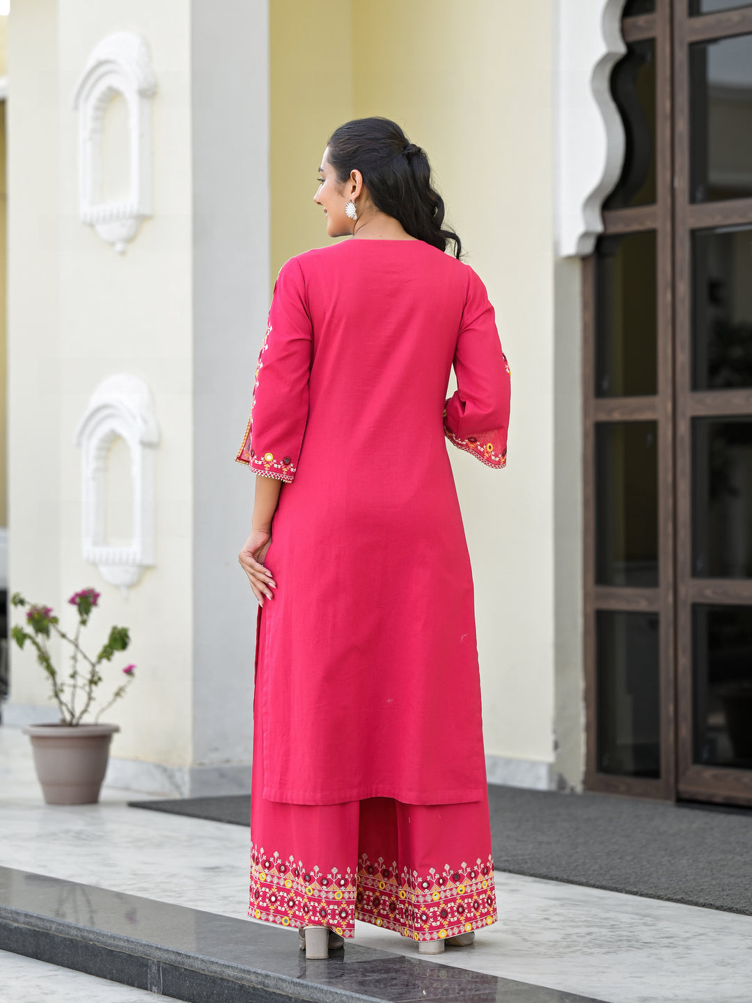 Aanta - Straight Kurta & Palazzo (Fuscia)