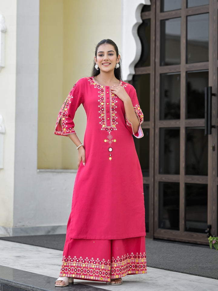 Aanta - Straight Kurta & Palazzo (Fuscia)