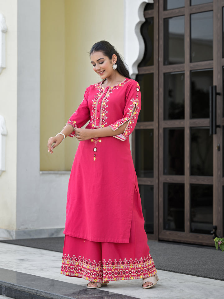 Aanta - Straight Kurta & Palazzo (Fuscia)