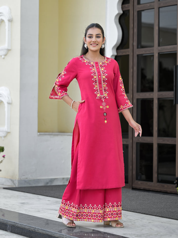 Aanta - Straight Kurta & Palazzo (Fuscia)