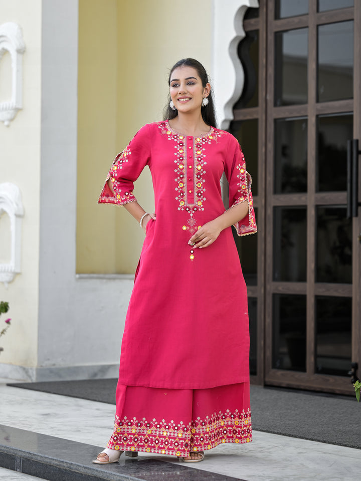 Aanta - Straight Kurta & Palazzo (Fuscia)