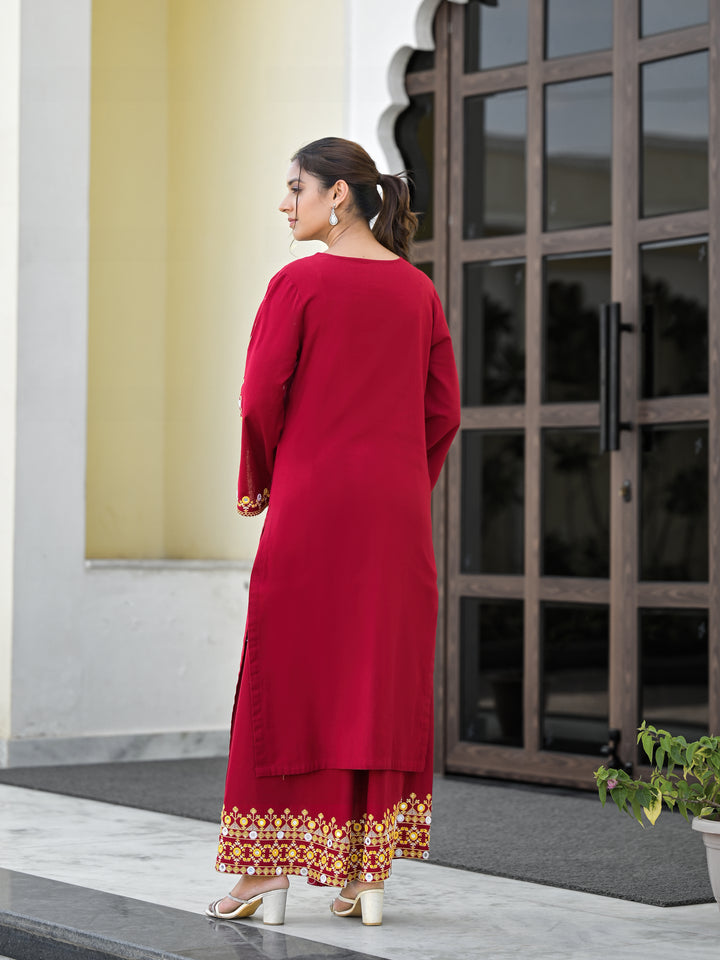 AANTA - STRAIGHT KURTA & PALAZZO (MAROON)