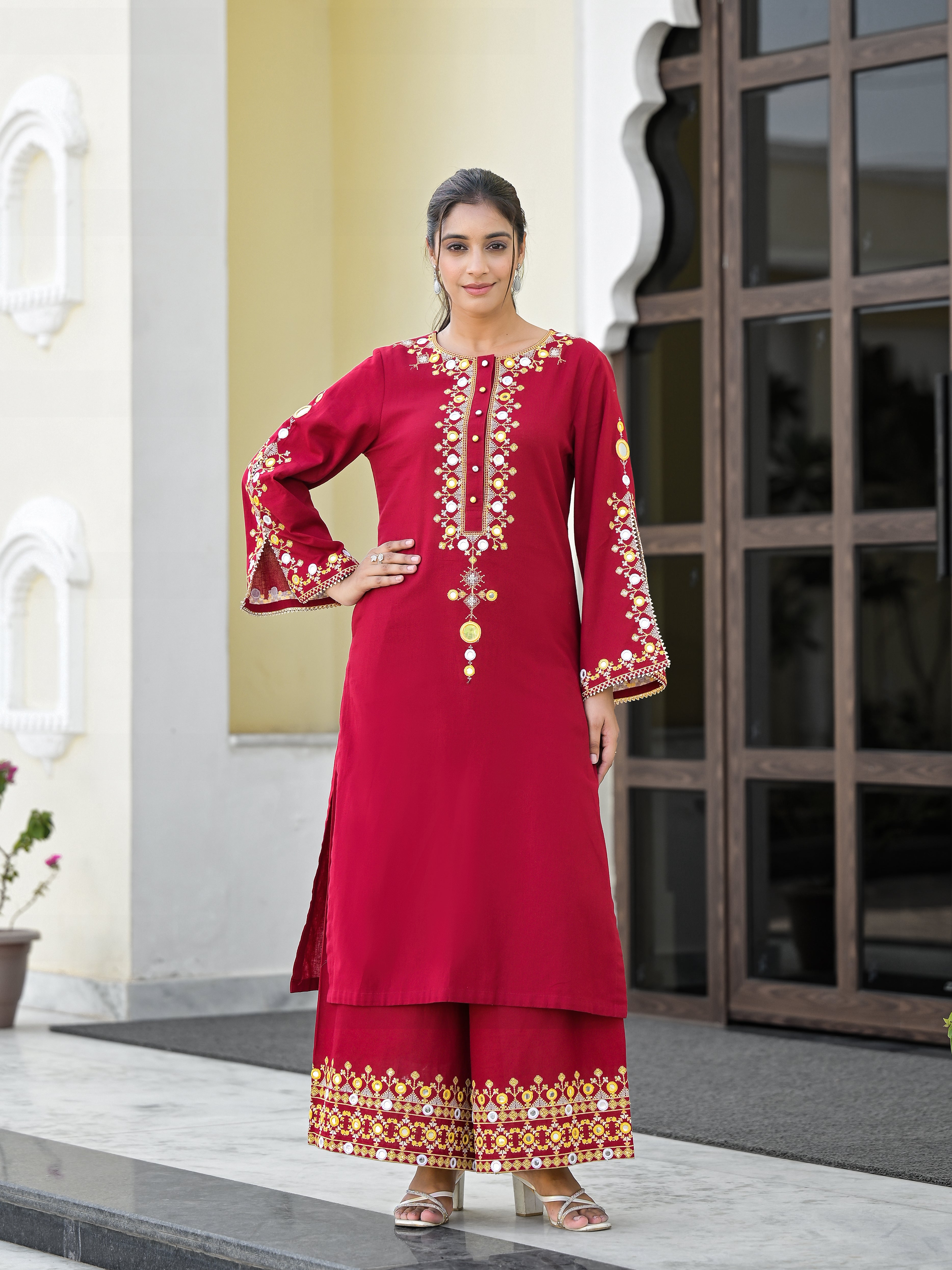 AANTA - STRAIGHT KURTA & PALAZZO (MAROON)
