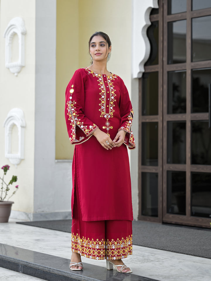 AANTA - STRAIGHT KURTA & PALAZZO (MAROON)