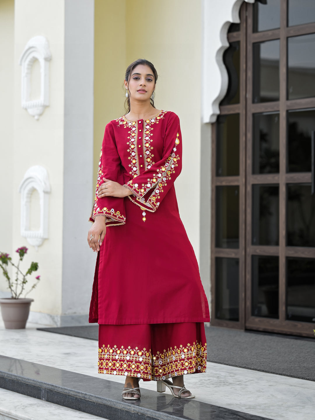 AANTA - STRAIGHT KURTA & PALAZZO (MAROON)