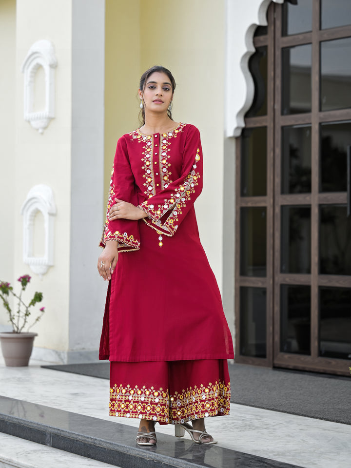 AANTA - STRAIGHT KURTA & PALAZZO (MAROON)