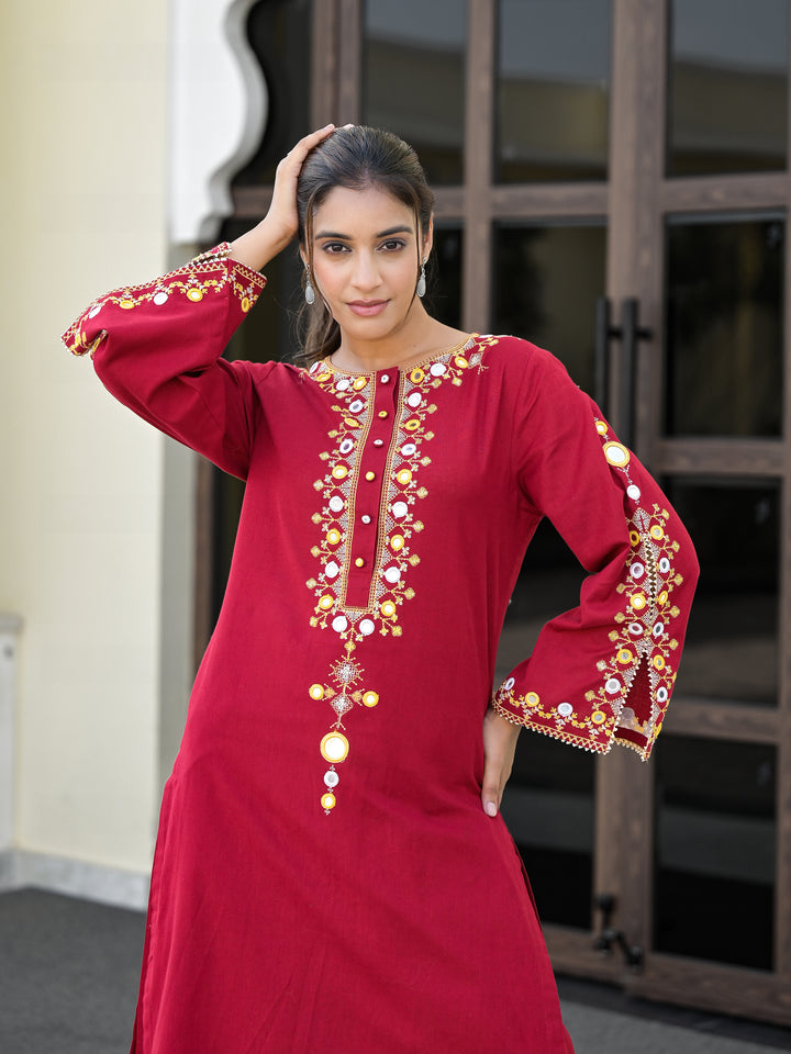 AANTA - STRAIGHT KURTA & PALAZZO (MAROON)
