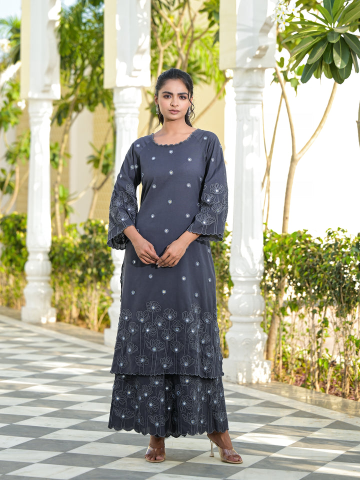 VAAMI - SCALLOP KURTA & PALAZZO (GREY)