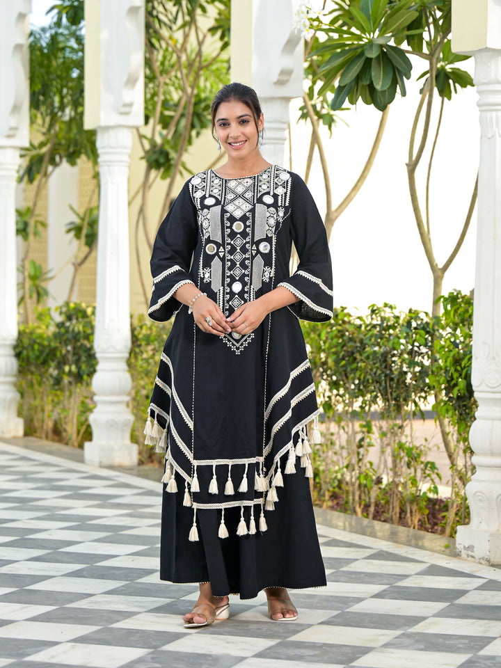 VAAMI - SCALLOP KURTA & PALAZZO (BLACK)