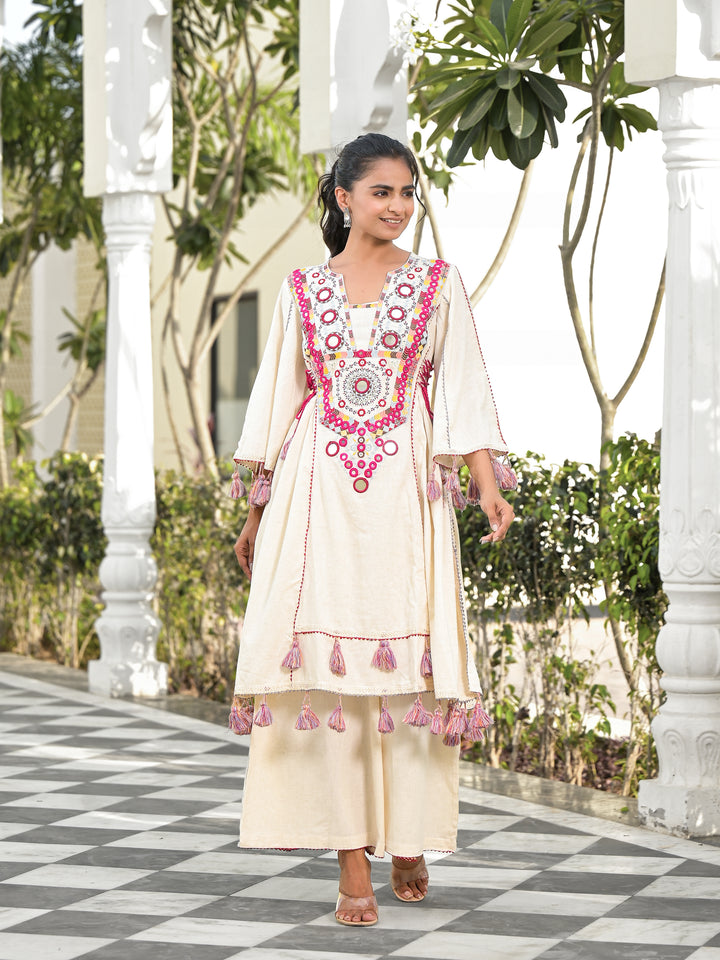 VAAMI - SCALLOP KURTA & PALAZZO (NATURAL)