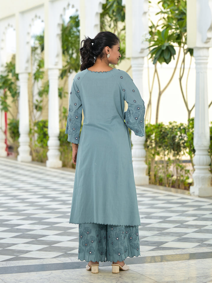 Vaami - Scallop Kurta & Palazzo (Glaucous Grey)